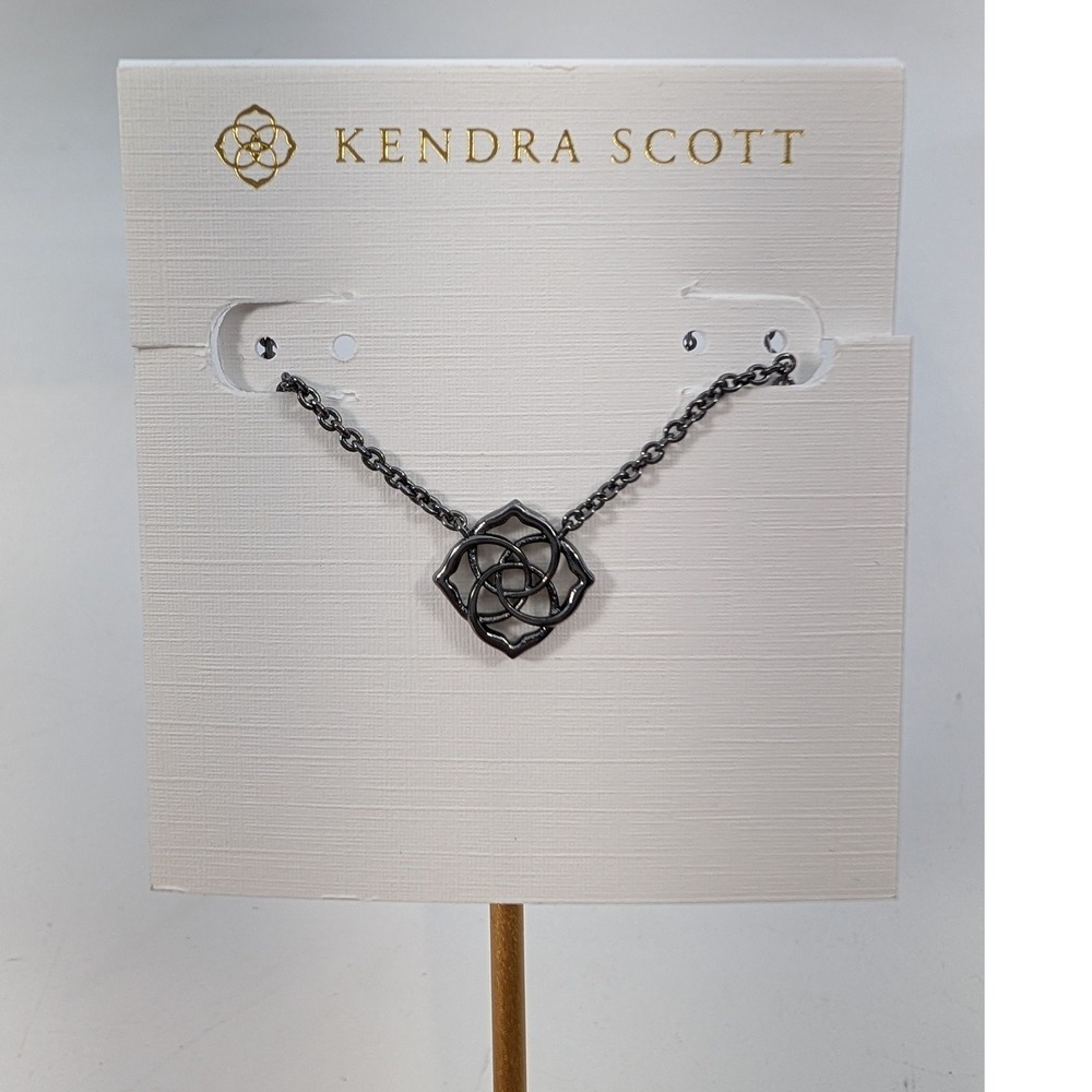 Kendra Scott Rue Pendant Necklace Gunmetal Black Geometric Knot - NEW
